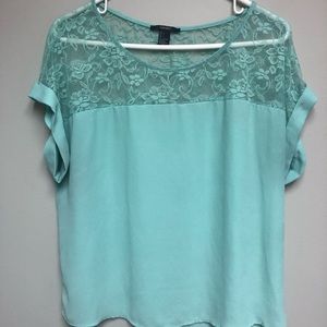 Aqua Chiffon Top w/ Lace Detailing